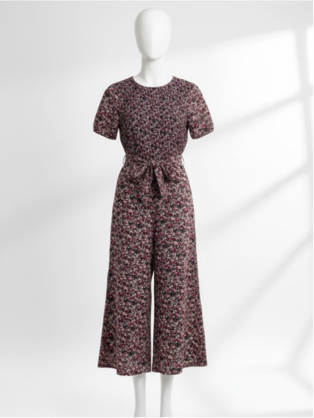 Molly Malloy Floral Tie-Waist Wide-Leg Jumpsuit in Burgundy Size 16 - Picture 1 of 11